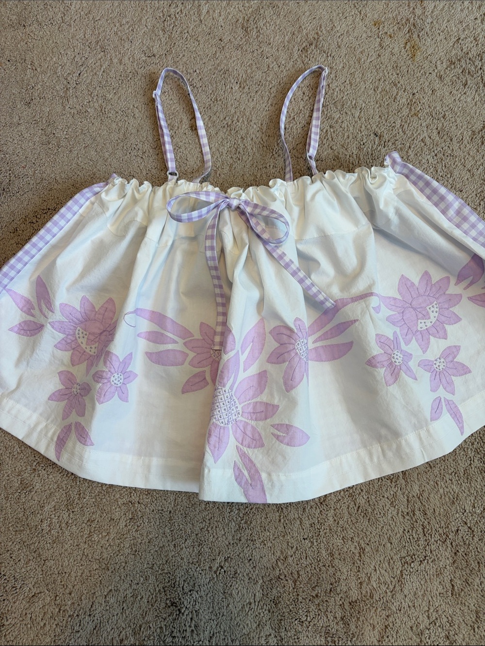 Handmade White and Lavender Tank Top from Upcycled Appliquéd Valance